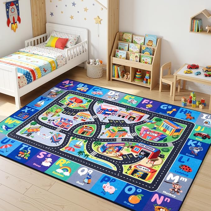 Car Rug Playmat, City Road Map Kids Rug, Educational Learning Play Mat - Image 4