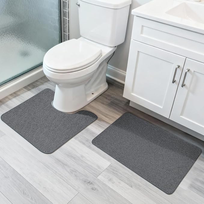 Bosap Bathroom Rugs Set 2 Pieces, Thin Bathroom Mats, Toilet Rugs, Quick Dry by BosapDirect