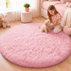 OLANLY Pink Round Rugs for Bedroom by OLANLY