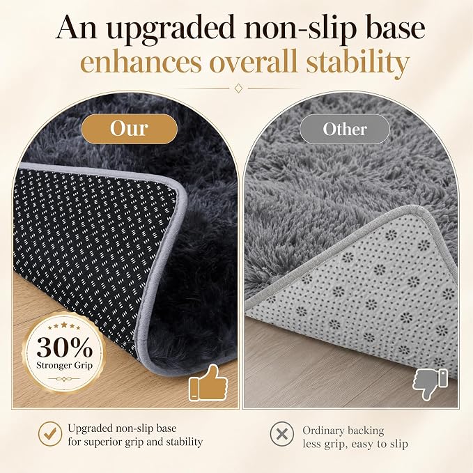 Area Rug for Living Room Bedroom:6x9 Black Grey Soft Fluffy Shag Upgrade - Image 6