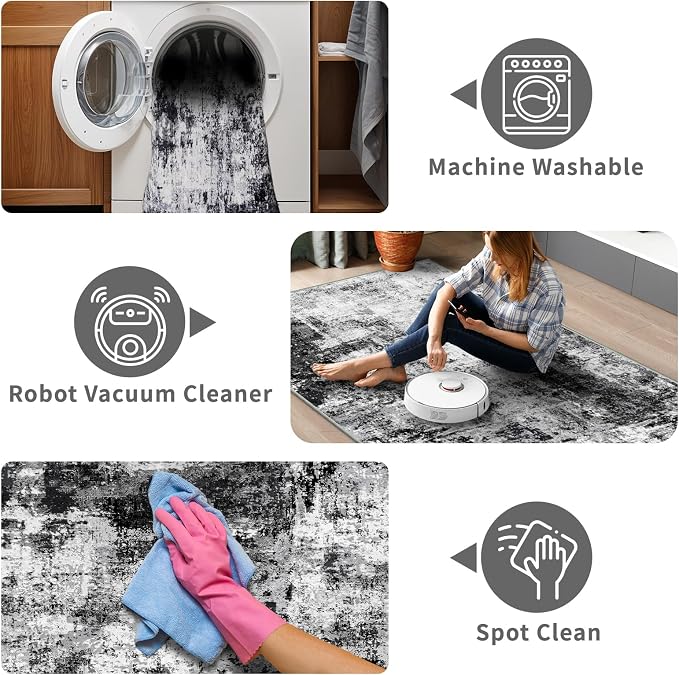 2x8 Washable Runner Rugs for Hallway: Easy-to-Clean Abstract Runners for - Image 4