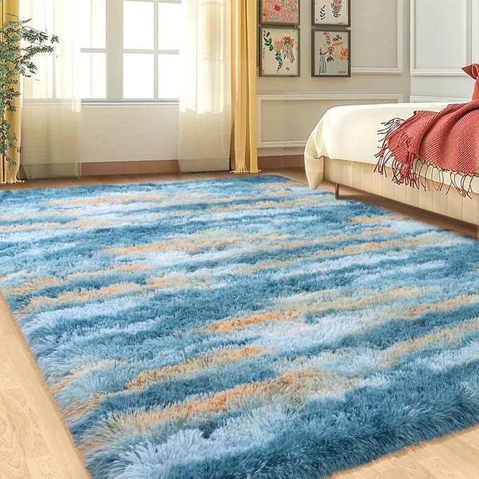 WISH TREE Blue Rugs for Bedroom, 4x6 Fluffy Fuzzy Modern Indoor Floor Rugs for - Image 8