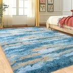 Fluffy Rugs for Living Room Bedroom, 5x7 Feet Abstract Blue Shag Area Rugs - Image 8
