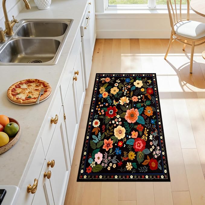 RELEANY Floral 2x4 Area Rugs Washable Print Boho Cute Carpet Non Slip Flower - Image 7