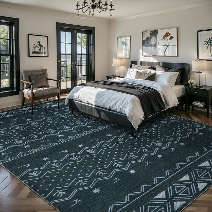 SERISSA 8x10 Area Rugs for Living Room, Washable Non-Slip Grey Boho Rug - Image 2
