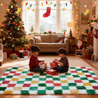 Christmas Area Rug 6x9 for Bedroom Living Room, Checkered Shag Rug Fuzzy Shaggy - Image 2