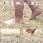 2x6 Bedside Area Rugs for Bedroom: Soft Fluffy Shag Beige Rug for Hallway - Image 4