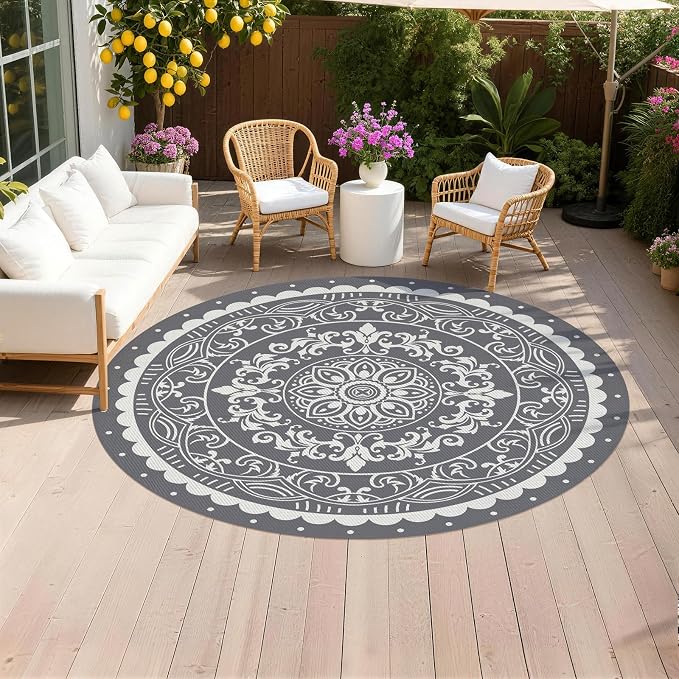 Pauwer Waterproof Outdoor Rug 8ft, Reversible Plastic Straw Patio Camping Rug by Pauwer