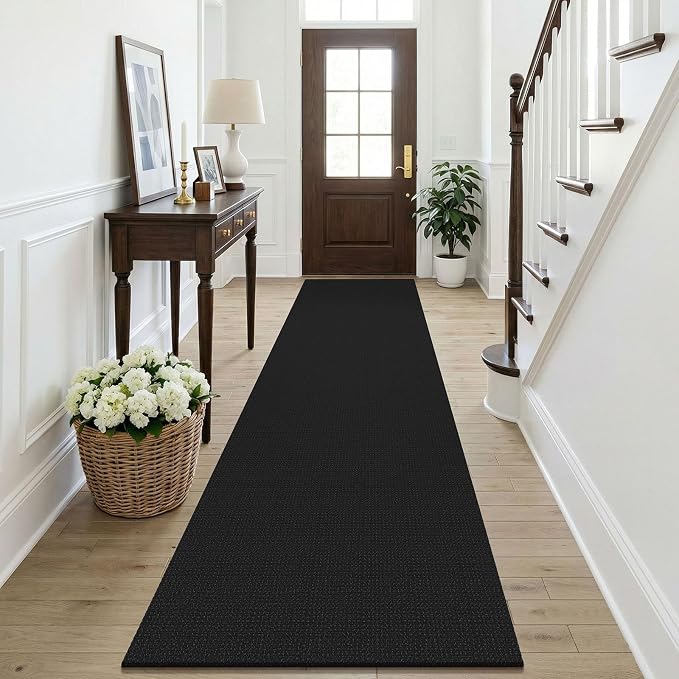 KOZYFLY Black Runners Rugs for Hallway 2.5'x10', Washable Runner Rug, Woven Non by KOZYFLY