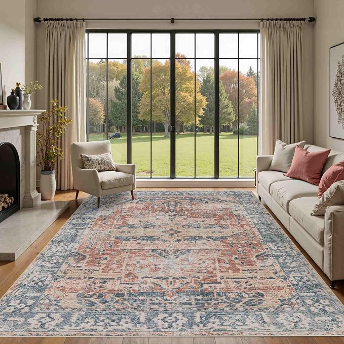 Rugxara 6x9 Area Rugs for Living Room Bedroom, Large Washable Rug, Coral by Rugxara