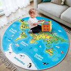 Kids Playroom Rug, 4x4ft Round World Map Play Mat - Image 4