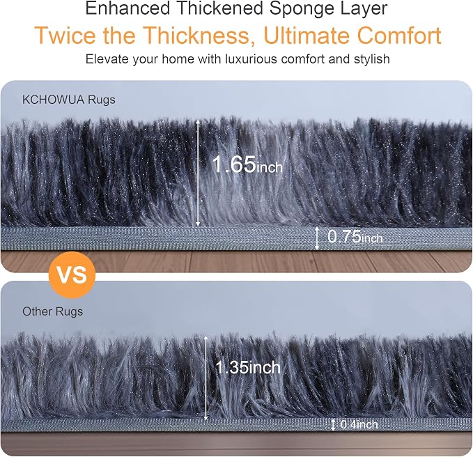 KICHOWUA Thick Area Rug Dark Grey Fluffy 4x6 - Image 3