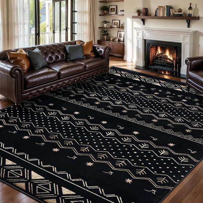 SERISSA 6x9 Area Rugs for Living Room, Washable Non-Slip Black Gold Grad Boho by SERISSAHomeDecorCollection