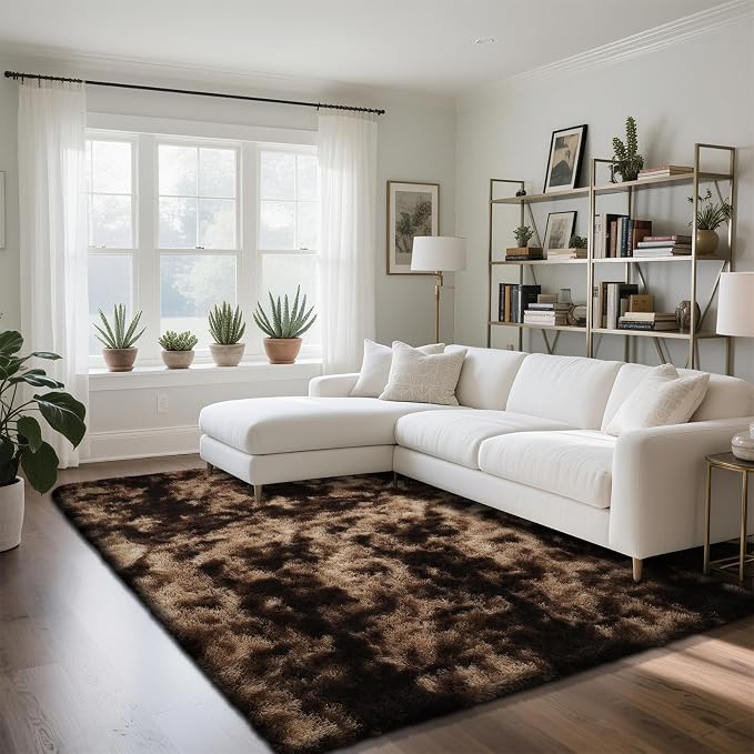 Fluffy Rug Shag Area Rug, Mottling Brown 4x6 Area Rugs by Yongyangjuxi