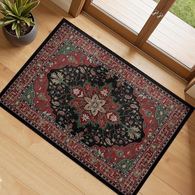 RELEANY Area Rugs Small 2'x3' Washable Non-Slip, Floral Vintage Distress by RELEANY