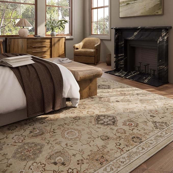 Machine Washable Rug for Living Room: 9x12 Area Rugs Boho Vintage Rug Stain - Image 3