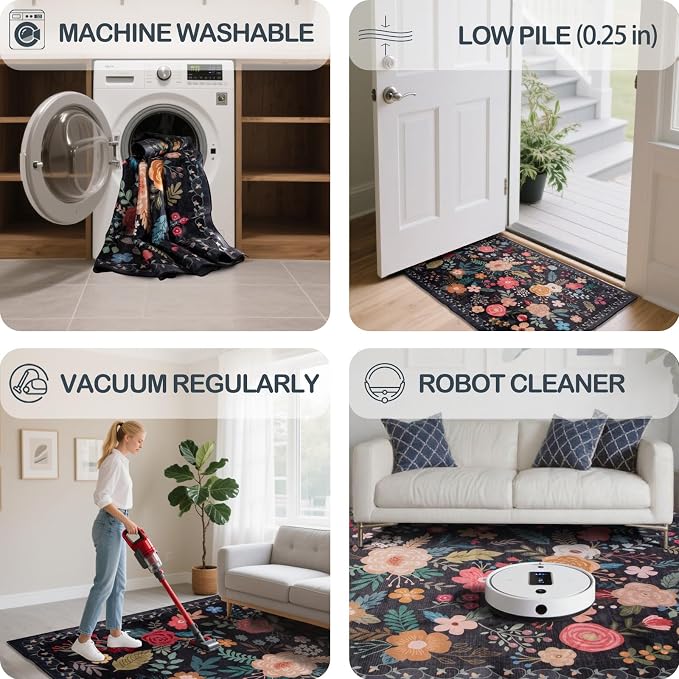 6x9 Area Rug, Floral Rugs for Living Room, Stain-Resistant Washable Bedroom Rug - Image 5