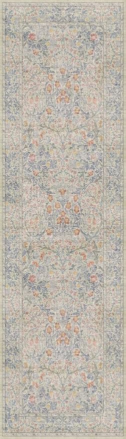 Hazo Haus Non Slip Beige Blue Hallway Runner Rug - Image 2
