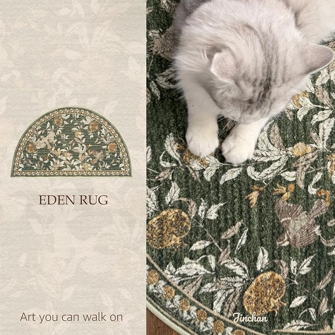 jinchan Eden Botanical Vintage Washable Small Area Rug, 2x3 Half Circle Floral - Image 7
