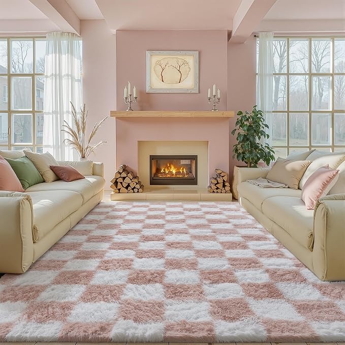 PureCozy Checkered Rug 7x10 for Living Room by PureCozy