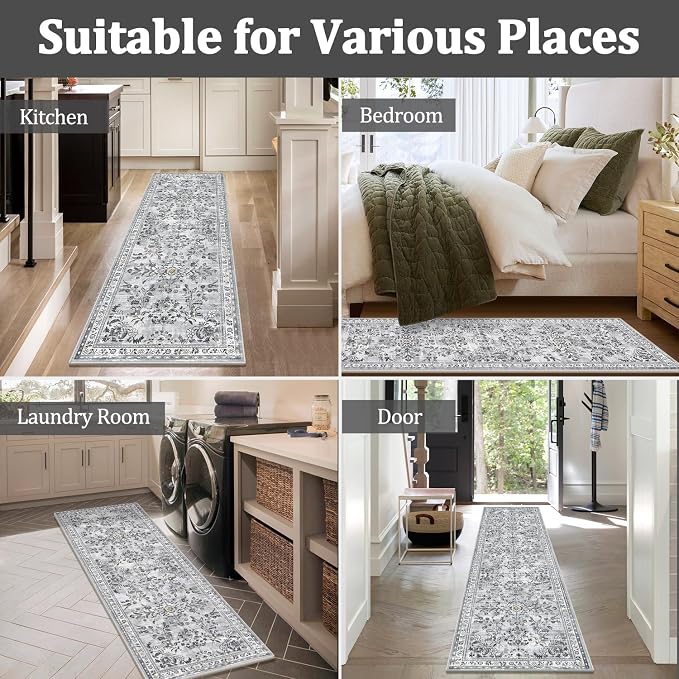 Yamaziot Washable Runner Rug 2x8 – Non Slip Boho Floral Hallway Runner Rug - Image 6