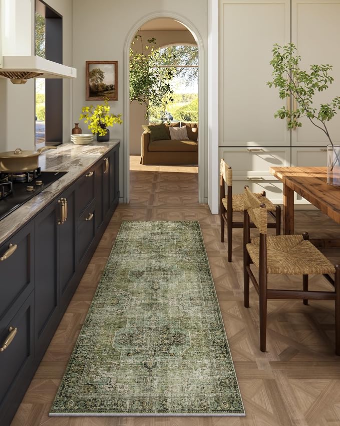 Machine Washable Kitchen Runner Rug: 2'x6' Hallway Rug Non Slip Low-Pile Stain by palohom