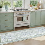 DCX Green and Blue Floral 2x8 Runner Rug, Machine Washable by DCXWashableRug