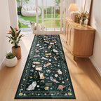 Unirea 2x6 Black Cat Runner Rug, Washable Non Slip Botanical Rug by UNIREA