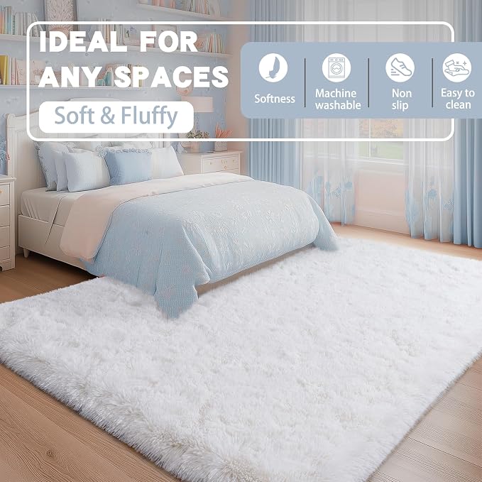 8x10 Fluffy Rugs for Living Room, Soft Large White Shag Area Rug Carpet for - Image 3