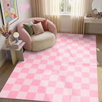 GarveeHome Checkered Blush Pink and White 3x5 Washable Rug Geometric Diamond by GarveeHome