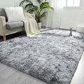 FlyDOIT Large Area Rugs for Living Room, 4x6 Feet Tie-Dyed Light Grey Shaggy by FlyDOIT