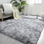 FlyDOIT Large Area Rugs for Living Room, 4x6 Feet Tie-Dyed Light Grey Shaggy by FlyDOIT