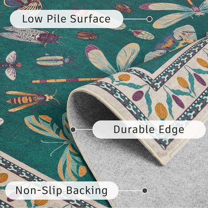 DCX 8x10 Washable Insect Rug, Vintage Gothic Deep Teal Rug - Image 6