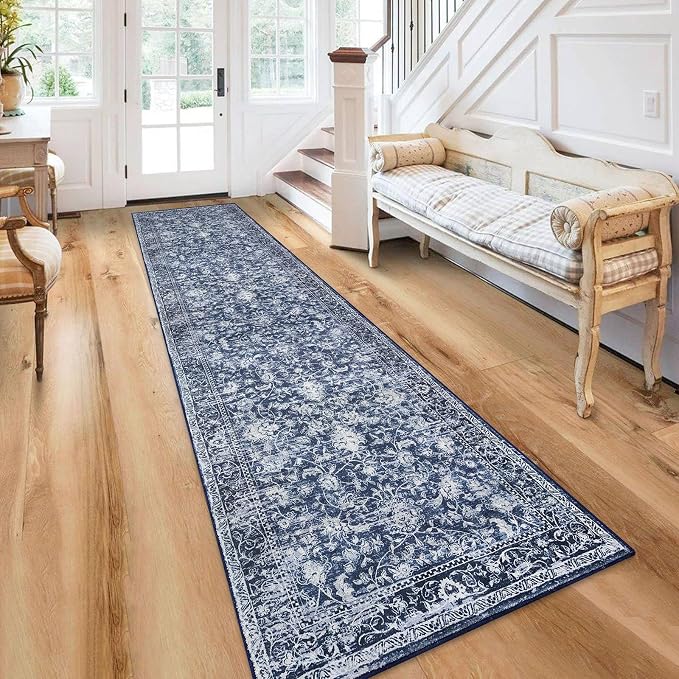 KILOCOCO Runner for Hallway 2.6x12 Runner Rug Printed Vintage Floral Washable by Kilococo