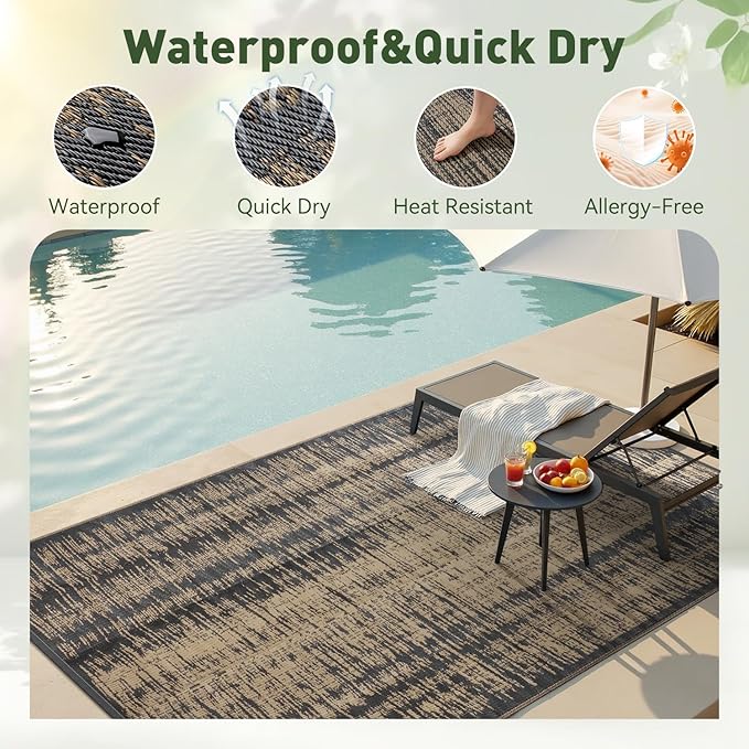 MontVoo Outdoor Rug Waterproof 6x9 ft Outdoor Carpet Patio Rug Mat Reversible - Image 2