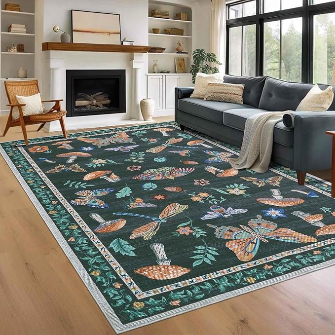 Mushroom 9x12 Rug for Living Room Non Slip Washable 9 x 12 Rug for Bedroom by ROYHOME