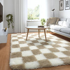 KICMOR 3x5 Rugs for Bedroom Bedside, Soft Fluffy Checkered Shag Area Rug Small by KICMOR