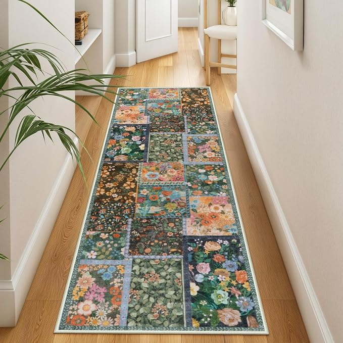 LIVEBOX 2x6 Brown Runner Rug for Hallways, Patchwork Area Rug Washable Runner - Image 6