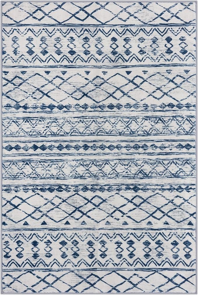 KUTA Area Rug 5x7, Moroccan Large Blue White Rugs Washable Boho Non-Slip - Image 9