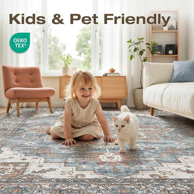 5x7 Area Rugs Living Room: Washable Vintage Rug Large Non-Slip Stain Resistant - Image 4