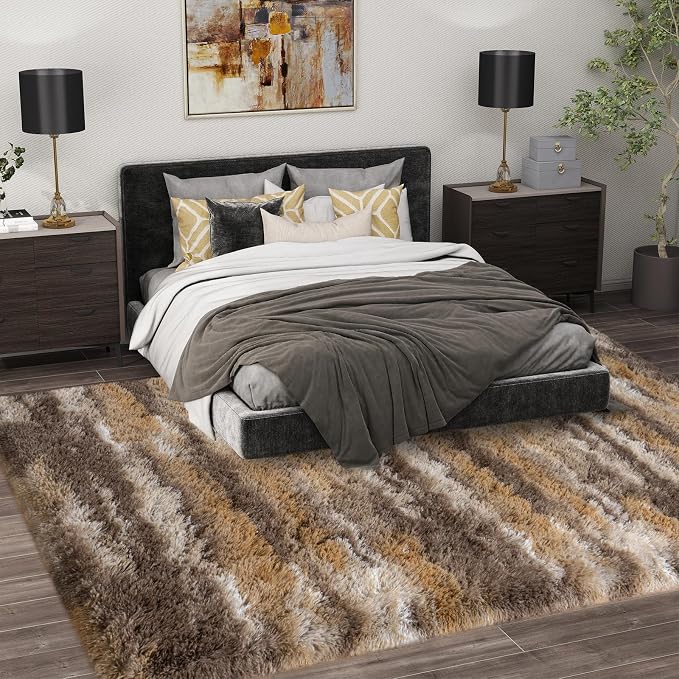 Shag Rugs for Living Room 5x7, Ultra Soft Abstract Brown Big Fuzzy Rugs for - Image 2