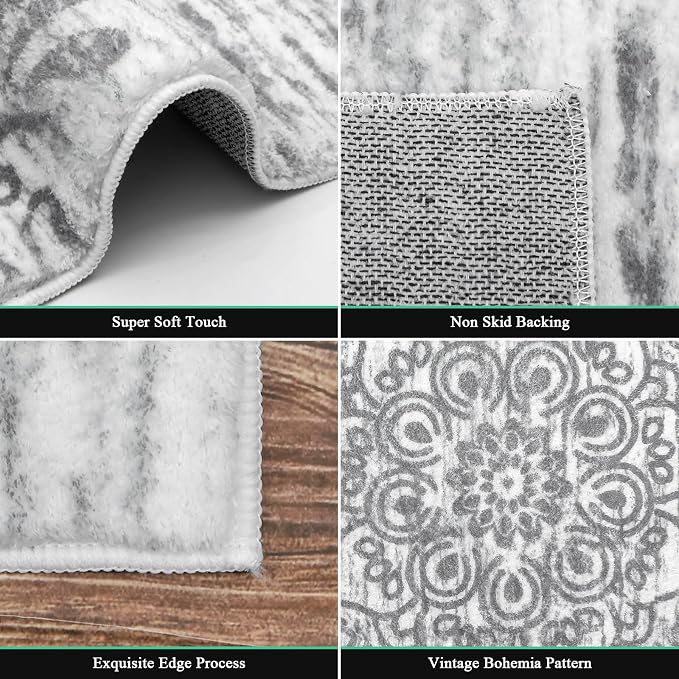 HEBE Area Rugs for Living Room 4'x6', Washable Non Slip Boho Bedroom Rug - Image 4