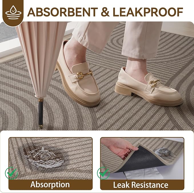 Front Door Mat 31''x47'', Absorbent Dirt Resist Washable Non Slip Low-Profile - Image 3