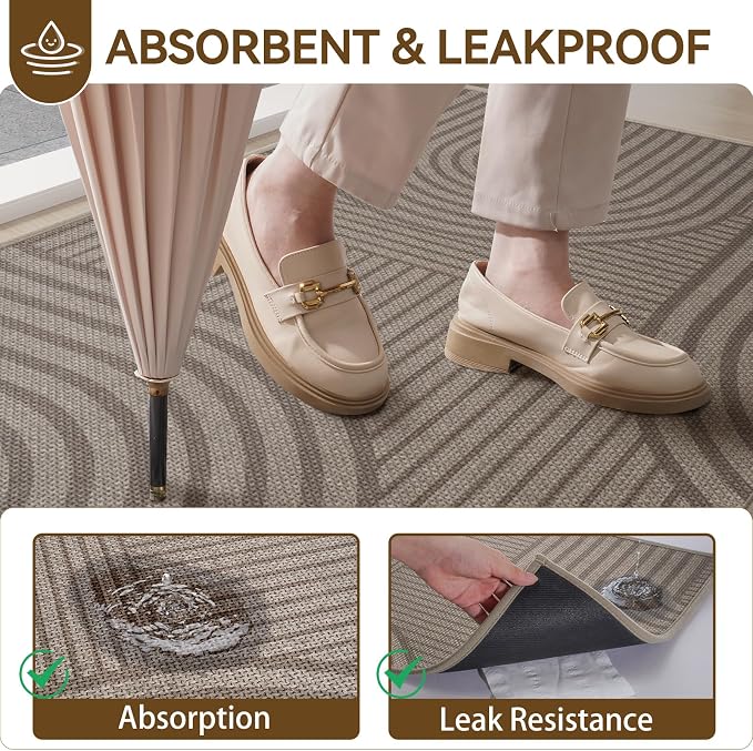 Front Door Mat 24''x35'', Absorbent Dirt Resist Washable Non Slip Low-Profile - Image 3