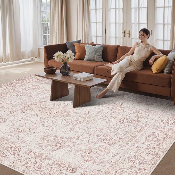 Rugxara 8x10 Pink Area Rug for Living Room & Bedroom, Large Washable Rugs for by Rugxara