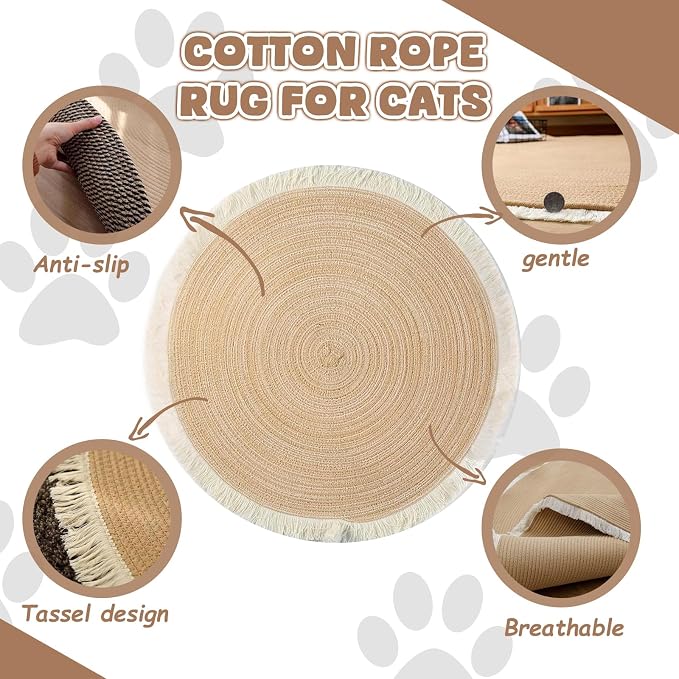 Cat Rug, Cat Scratch Rug, 39 in Washable Boho Braided Circle Rug, Soft and - Image 3