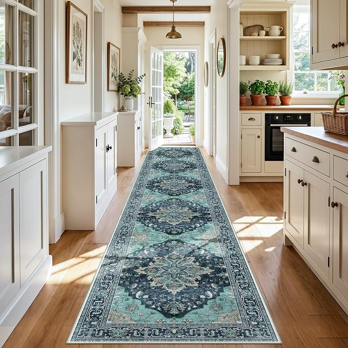 RELEANY Area Rugs Runner 3'x20' Washable Non-Slip, Floral Vintage Distress by RELEANY