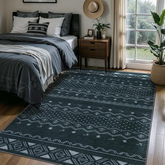 SERISSA 4x6 Area Rugs for Living Room, Washable Non-Slip Grey Boho Rug - Image 2