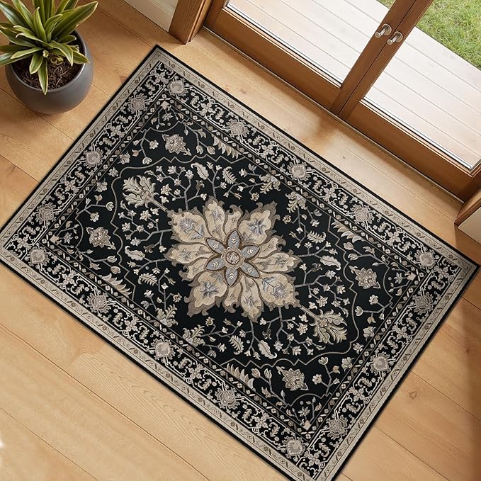 RELEANY Area Rugs Small 2'x3' Washable Non-Slip, Floral Vintage Distress by RELEANY