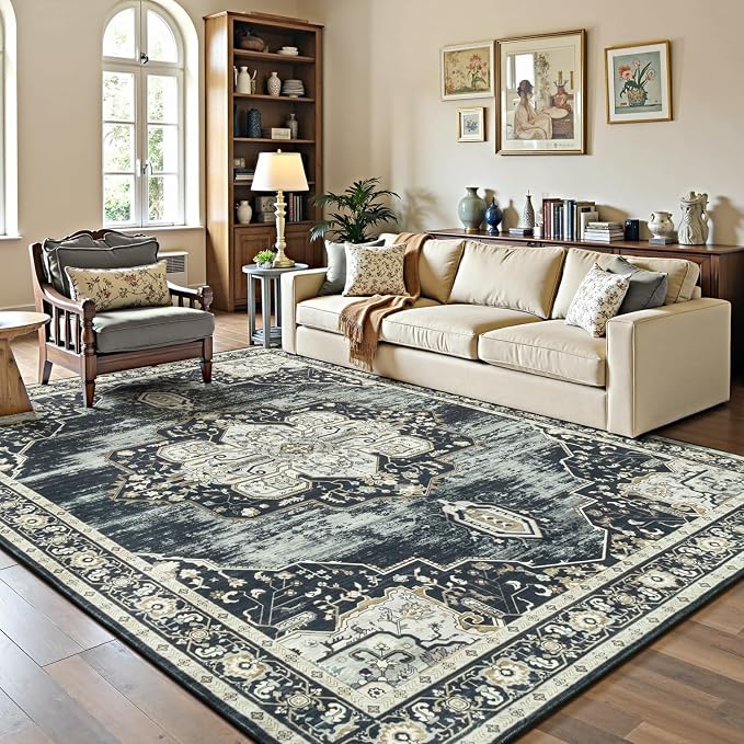 Lofus 5x7 Washable Rugs Non-Slip, Vintage Floral Area Rug - Image 2
